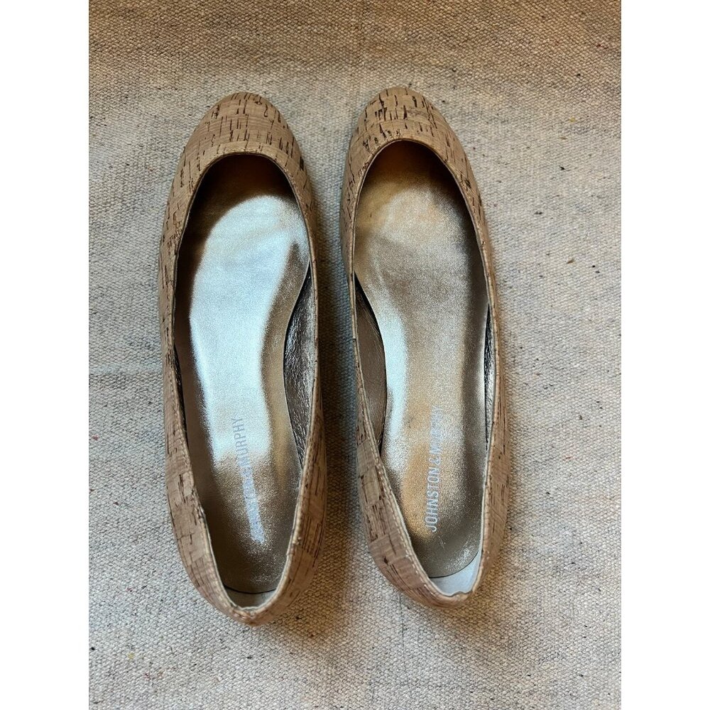 Johnston & Murphy Women's 7 Tan Cork And Gold Ballet Flats Shoes Girlycore Prep - Picture 5 of 7